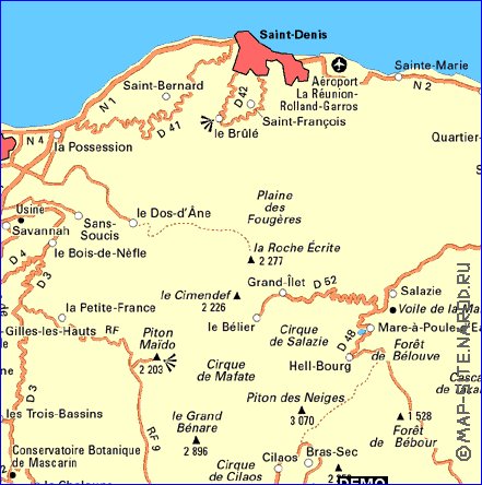 carte de des routes La Reunion