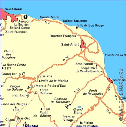 carte de des routes La Reunion