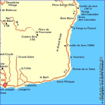 carte de des routes La Reunion