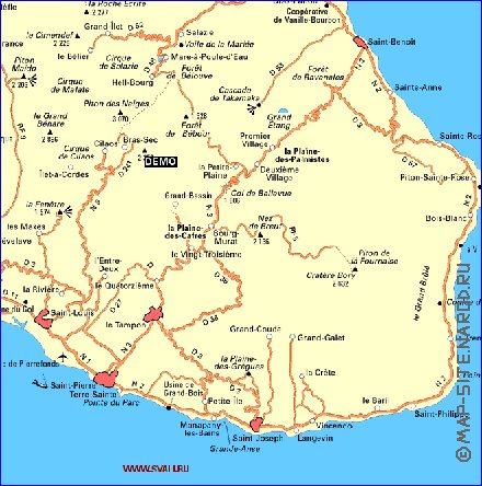 carte de des routes La Reunion