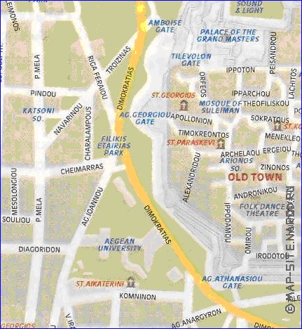 carte de  ville Rhodes