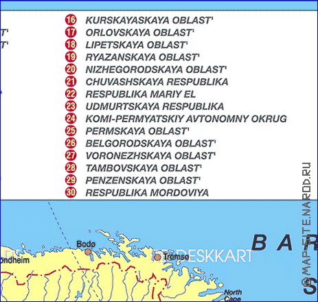 Administrativa mapa de Russia em alemao