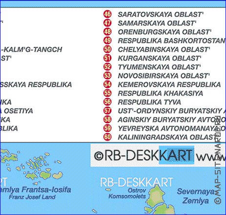 Administrativa mapa de Russia em alemao