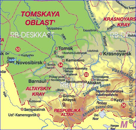 Administrativa mapa de Russia em alemao