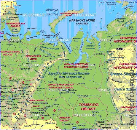 Administratives carte de Russie en allemand