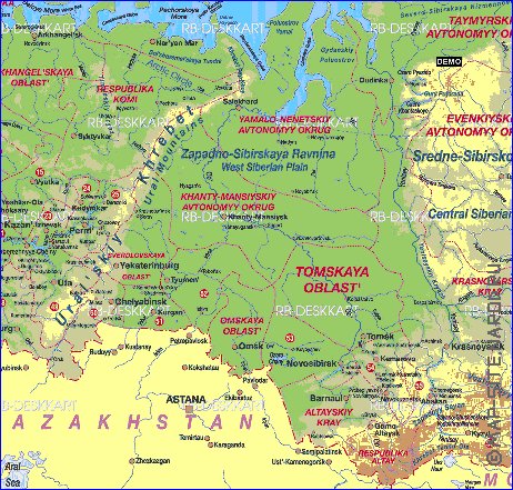 Administrativa mapa de Russia em alemao