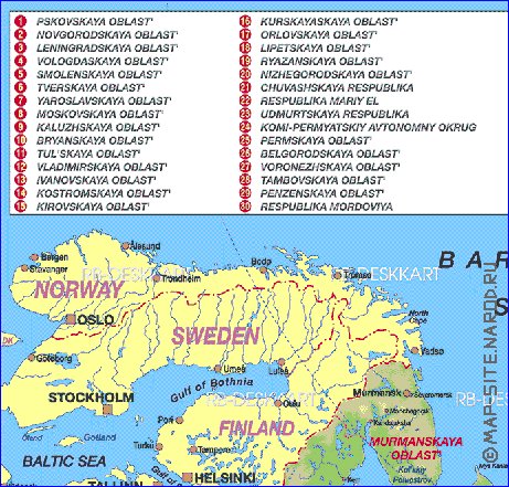 Administratives carte de Russie en allemand