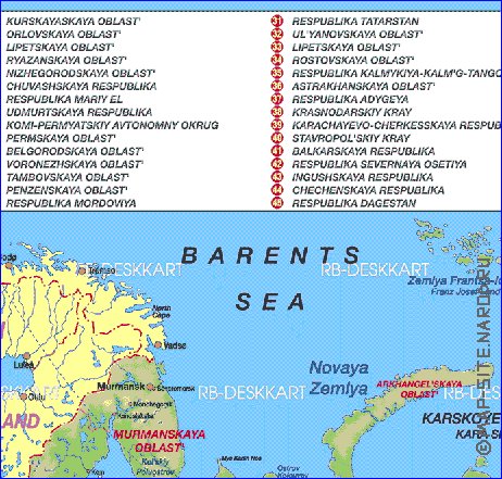 Administratives carte de Russie en allemand