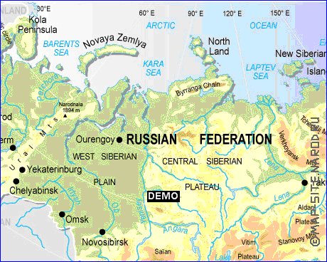 Fisica mapa de Russia em ingles