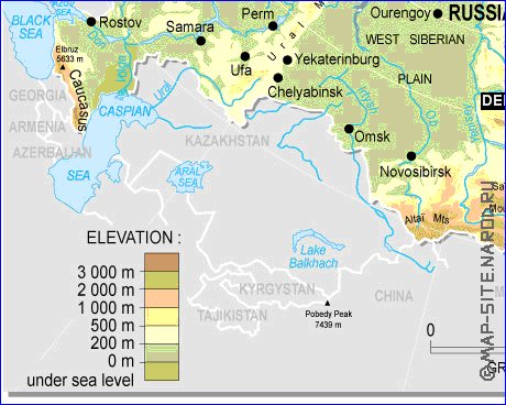 Fisica mapa de Russia em ingles