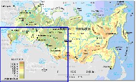 Physique carte de Russie en anglais