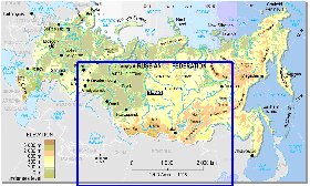 Physique carte de Russie en anglais