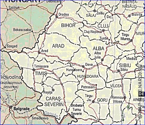 Administrativa mapa de Romenia em ingles