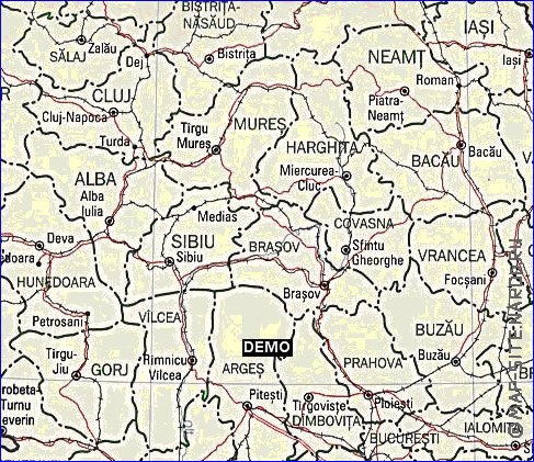 Administrativa mapa de Romenia em ingles