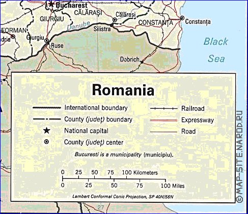 Administrativa mapa de Romenia em ingles