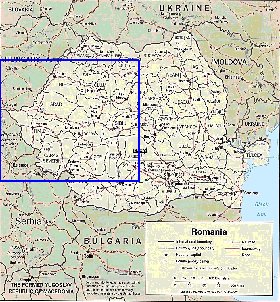 Administrativa mapa de Romenia em ingles