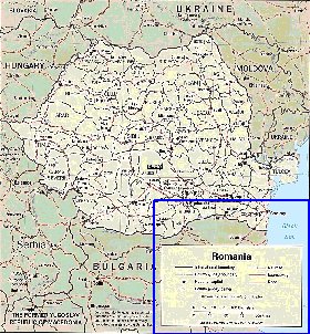 Administrativa mapa de Romenia em ingles