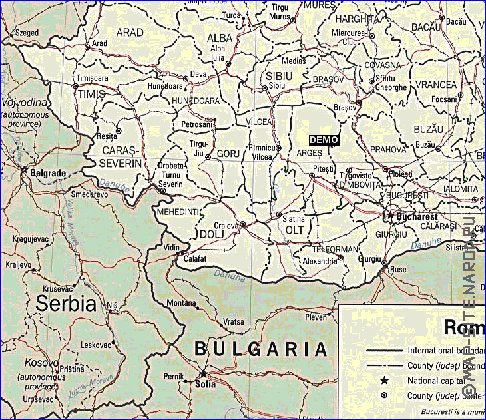 Administrativa mapa de Romenia em ingles