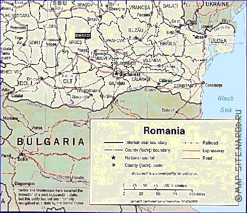 Administrativa mapa de Romenia em ingles