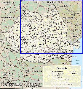 Administrativa mapa de Romenia em ingles