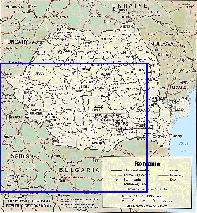 Administrativa mapa de Romenia em ingles