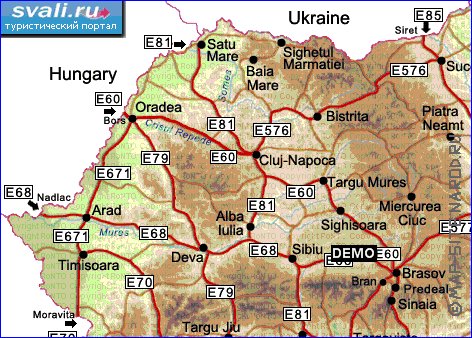 carte de des routes Roumanie en anglais