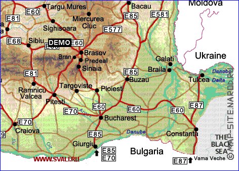 mapa de de estradas Romenia em ingles