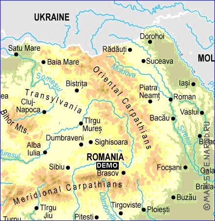 Physique carte de Roumanie