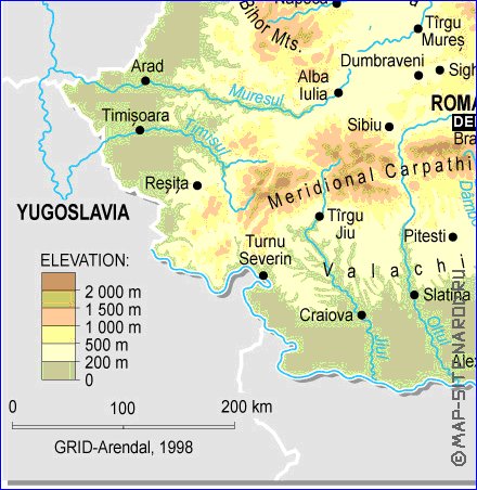 Physique carte de Roumanie