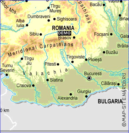 Physique carte de Roumanie